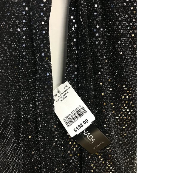 Le Chateau Black Silver Metallic Payette Maxi Gala Dress Gown  Wedding Slit NWT - Picture 8 of 9